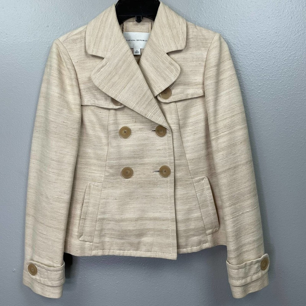 Banana Republic Womens Blazer Jacket Beige Marled Double Breasted Silk Blend 6